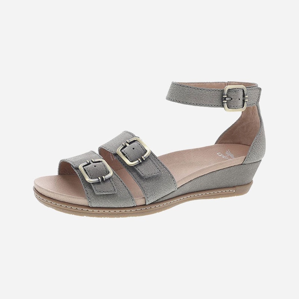 Dansko Gray Leather Wedge Sandals Ankle Strap Comfort Size 36 EU